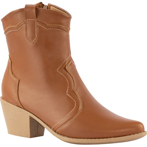 Bota Feminina Western Confortável Texana Salto Grosso Cano Curto