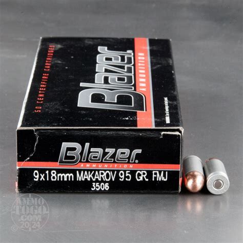 9mm Makarov 9x18mm Ammunition For Sale Blazer 95 Grain Full Metal Jacket Fmj 50 Rounds