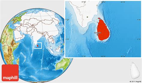 Physical Location Map Of Sri Lanka Highlighted Continent