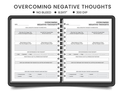 Challenging Negative Thoughts, worksheet overcoming negative thoughts, planner or logbook ...