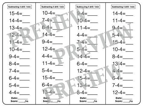 Timed Subtraction One Minute Drillpractice Made By Teachers