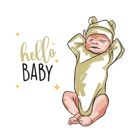 Newborn baby card, Hello baby, hand lettering, baby in doodle style, pastel 22693589 Vector Art ...