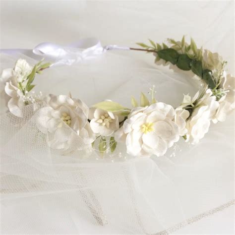 Ivory Flower Crown Wedding Flower Halo White Floral Headpiece Bridal