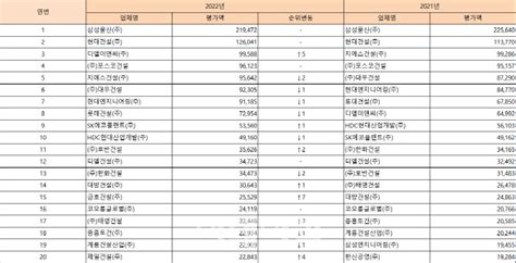 시공능력평가 9년째 1위 삼성dl이앤씨 3위 안착