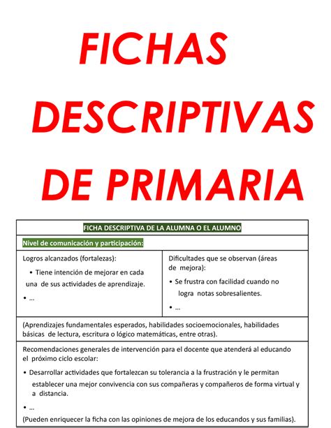 Ejemplos De Fichas Descriptivas Fichas Descriptivas De Primaria Ficha Descriptiva De La Alumna