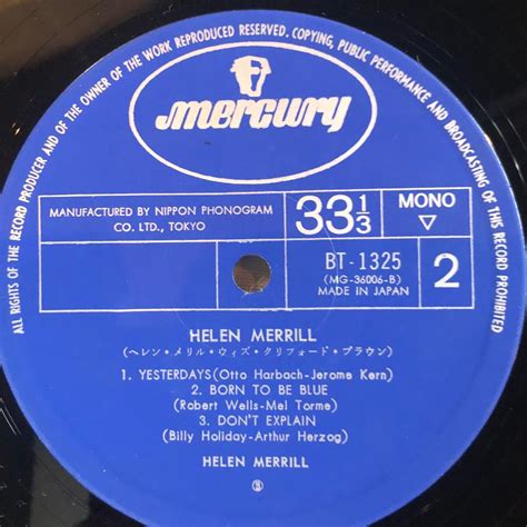 Helen Merrill Helen Merrill With Clifford Brown LP Mercury NIPPON