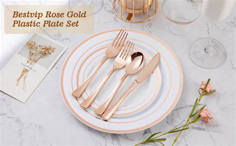 Amazon BESTVIP 300PCS Rose Gold Plastic Plate Set 50 Guests