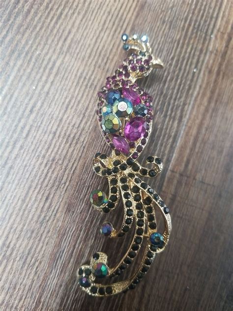 Vintage Peacock Purple Rhinestone Pin Gem