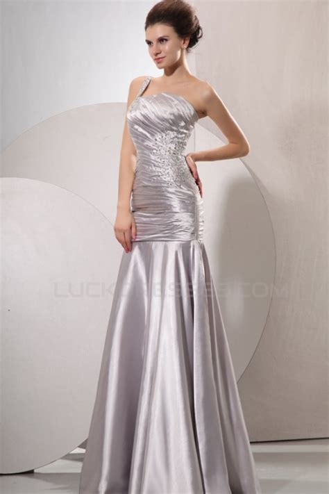 Long Silver Beaded One Shoulder Prom Evening Formal Party Dresses Ed010205