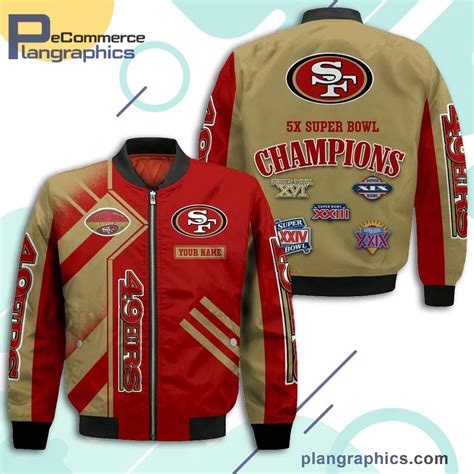 San Francisco 49ers NFL Super Bowl Champions Custom Name Leather Bomber ...