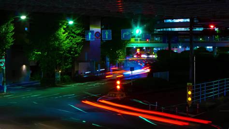 A Night Timelapse Of The Traffic Jam At The Downtown Street In Tokyo