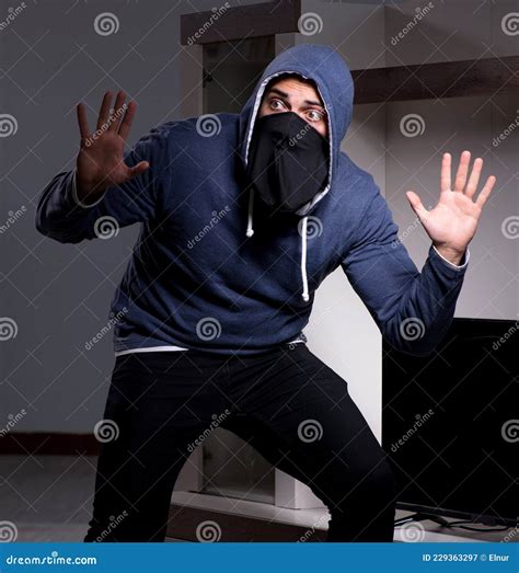 Burglar Thief Stealing Tv From Apartment House Stock Image Image Of