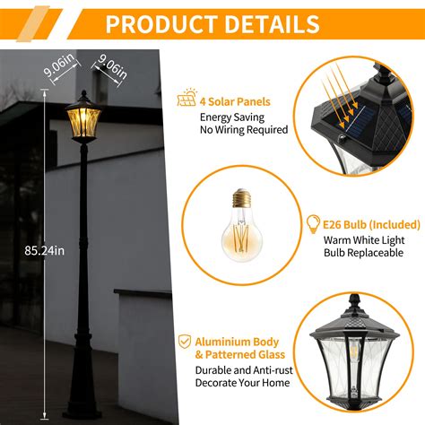LUTEC Outdoor Solar Lamp Post Light, Dusk to Dawn Waterproof Pole Light