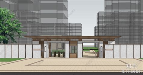 现代风格小区入口大门su模型下载【id1141964511】知末su模型网