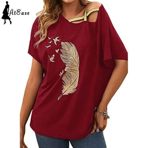 Buy Women S Fashion Summer Sexy T Shirt Short Sleeved Patchwork Dew Shoulder Print T Shirt