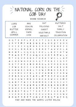 National Corn On The Cob Day Printable Puzzles Word Search