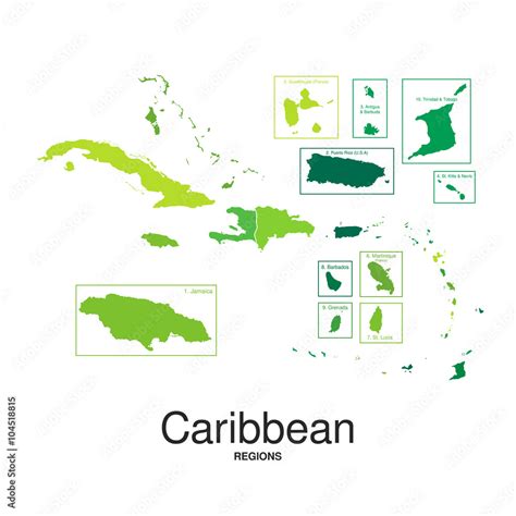 The Caribbean Islands regions map Stock Vector | Adobe Stock