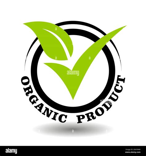 Organic Product Vector Stamp With Green Leaf Illustration As Check Mark