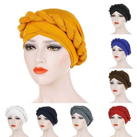 Chemo Cancer Head Hat Cap Ethnic Bohemia Pre Tied Twisted Braid Hair Cover Wrap Turban Headwear