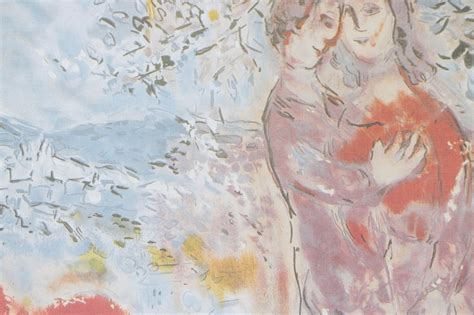 Offset Lithograph After Marc Chagall Red Bouquet With Lovers Ebth