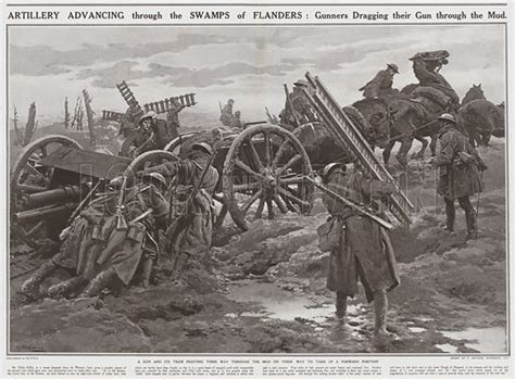 Artillery Advancing Through The Swamps Of Flanders Gunners Stock