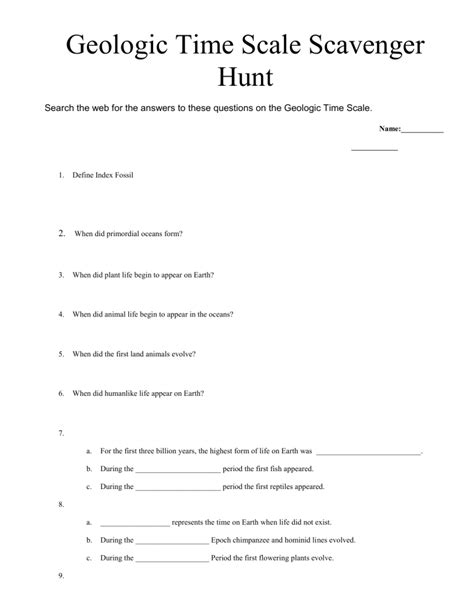 Geologic History Reference Table Worksheet