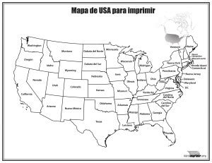 Mapa de Estados Unidos con nombres para imprimir | Tarjetas Para Imprimir