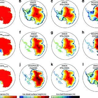 Summary of ice-sheet predictions. a, e, i Ice-sheet presence prediction ...