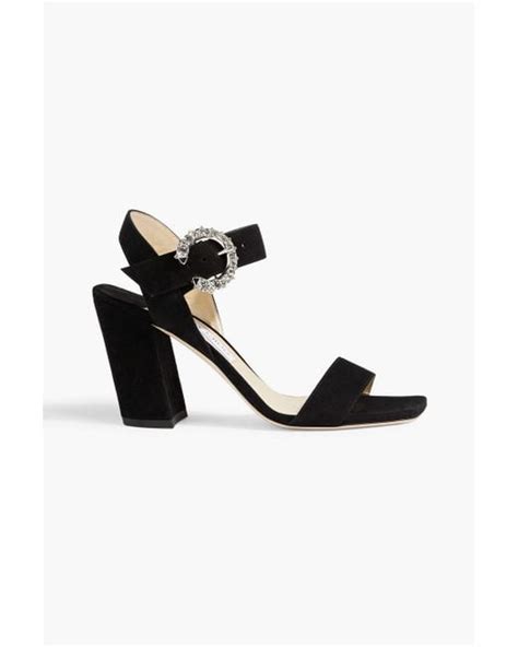 Jimmy Choo Maysa 85 Crystal Embellished Suede Sandals In Black Lyst