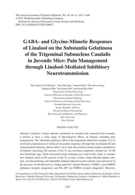 Pdf Gaba And Glycine Mimetic Responses Of Linalool On The Substantia