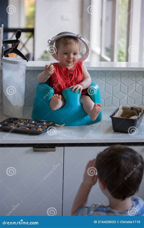 Funny Kids Making A Mess In The Kitchen Stock Image Image Of Funny