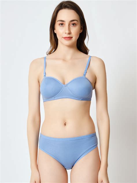 Buy Imsa Moda Lightly Padded Underwired Cotton Lingerie Set Nit Sky Set 30 Lingerie Set For