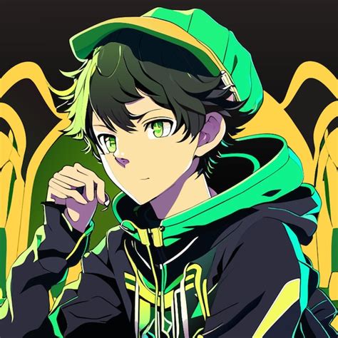 Premium Vector | A japanese anime teen boy wearing a green hoodie ...