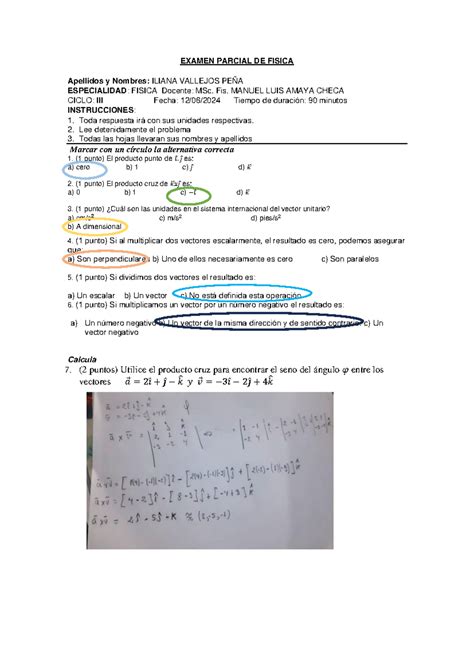 Examen Parcial N Iliana Vallejos Pe A Examen Parcial De Fisica