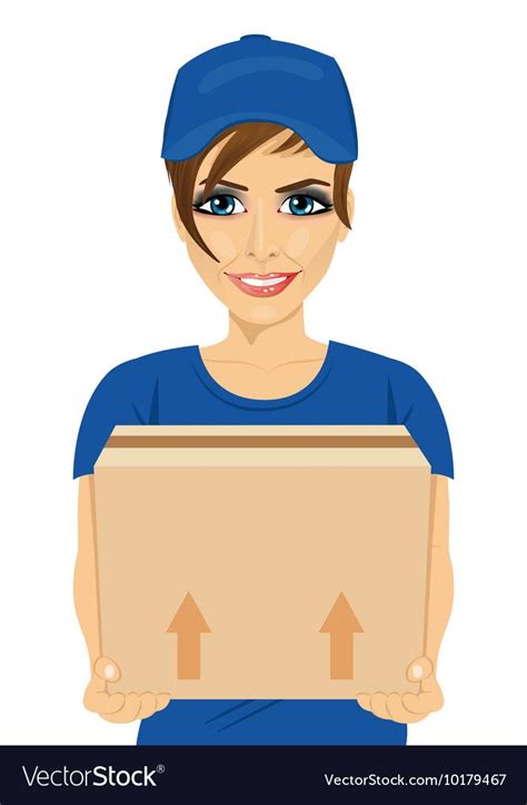 Delivery Service Young Woman Holding Cardboard Box Over White