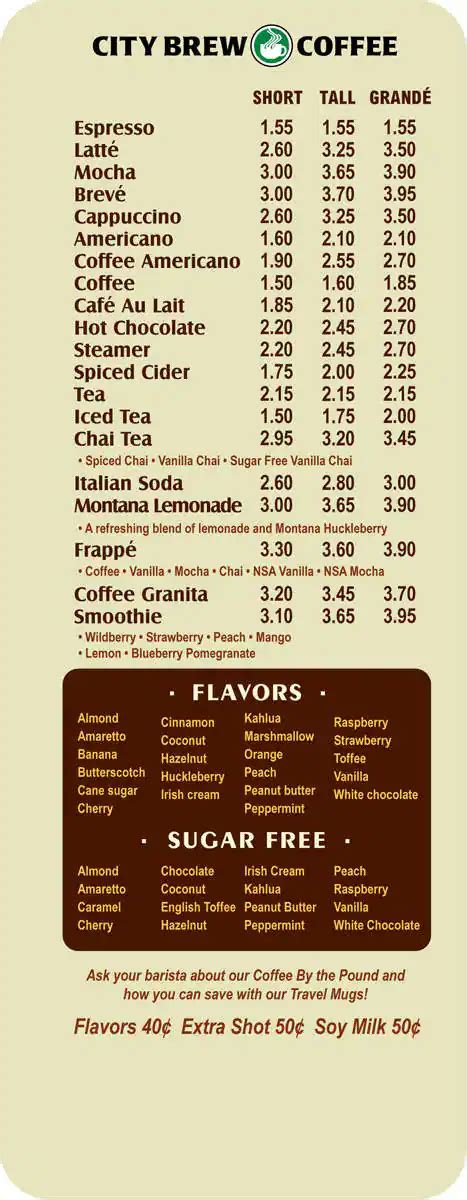 City Brew Coffee Menu, Menu for City Brew Coffee, Helena, Helena - Urbanspoon/Zomato