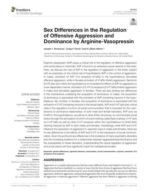 PDF Sex Differences In The Regulation Of Offensive Aggression And Dominance By Arginine