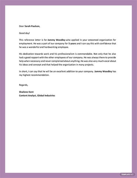 Nanny Reference Letter Template Google Docs Word Apple Pages Artofit