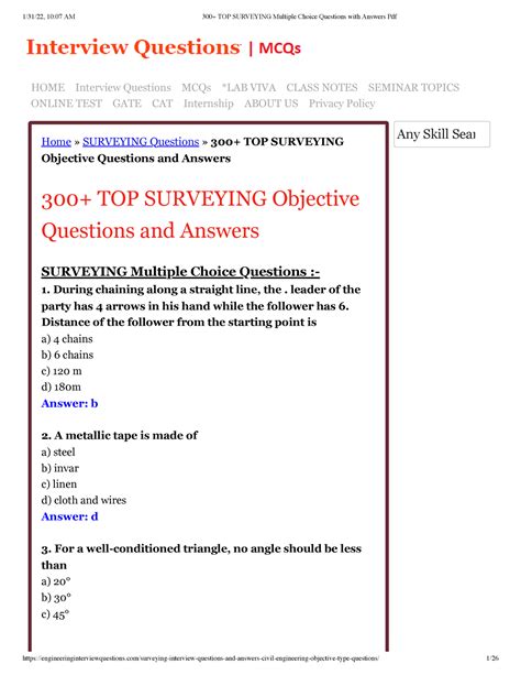 300 Top Surveying Multiple Choice Questions With Answers Pdf Home