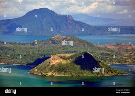 An aerial view of Taal Volcano in the province of Batangas, Philippines ...