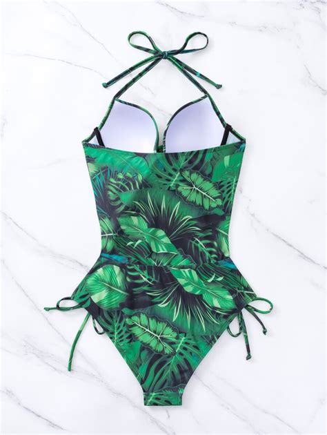 Bikini Push Up Con Estampado Tropical Girante Delantero Halter Una