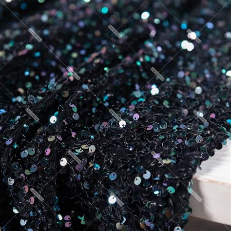 Cool Iridescent Midnight 5mm Sequins On Velvet Fabric Oneyard