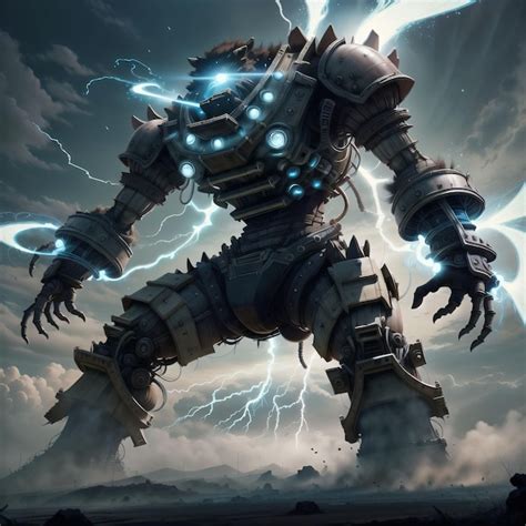 Premium AI Image A Giant Robot With A Blue Face And A Lightning Bolt