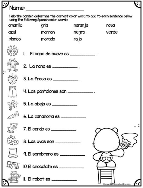 FREE Printable Spanish Color Worksheets Spanish Words For Beginners