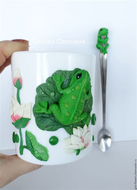 Купить Кружка Лягушка с декором из полимерной глины - зеленый, кружка ...