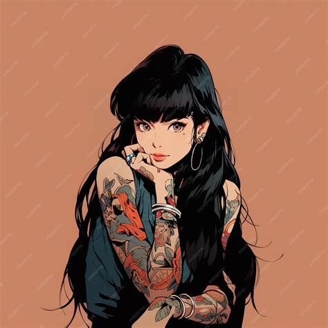 Anime Girl With Tattoos And Piercings Posing For A Picture Generative