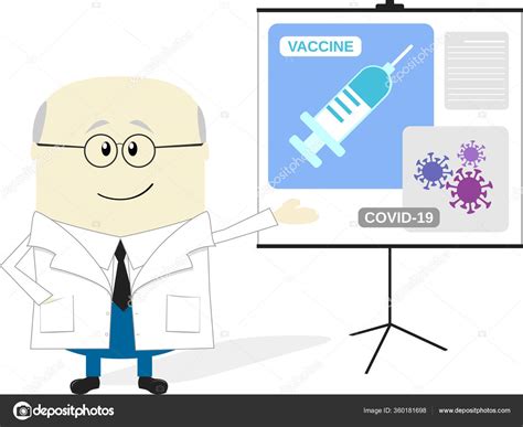 Cartoon Illustration Scientist Presenting Coronavirus Vaccine Isolated