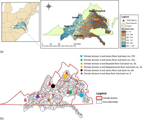 Location map of the five river basins and climate divisions in ...