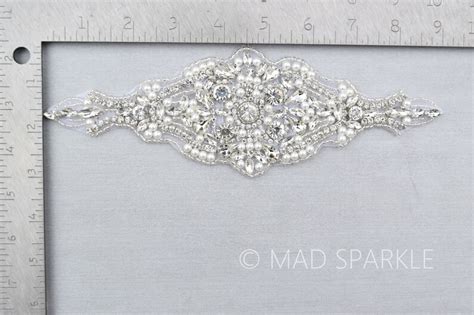 Silver Rhinestone Applique Crystal And Pearl Motif Hotfix Etsy