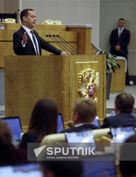 Prime Minister Dmitry Medvedev Speaks At State Duma Sputnik Mediabank